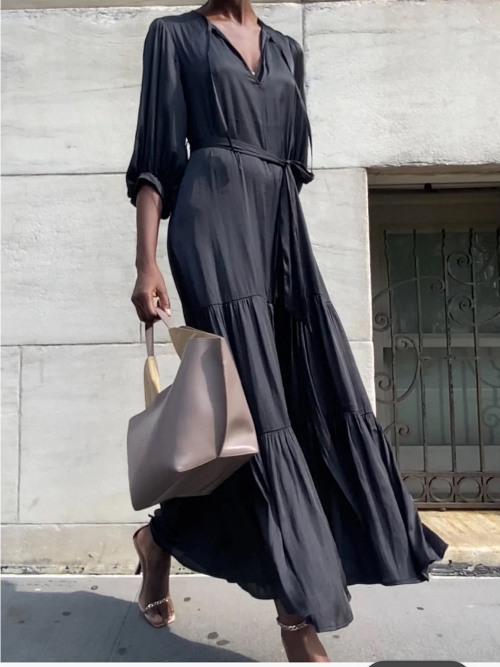 Sydney Black Tiered Maxi Dress with Waist Tie by Uli Herzner. Brand new!